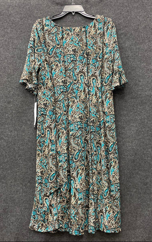 Perceptions Women's Teal Paisley Print Scoop Neck Flutter Sleeve Dress PL NWT