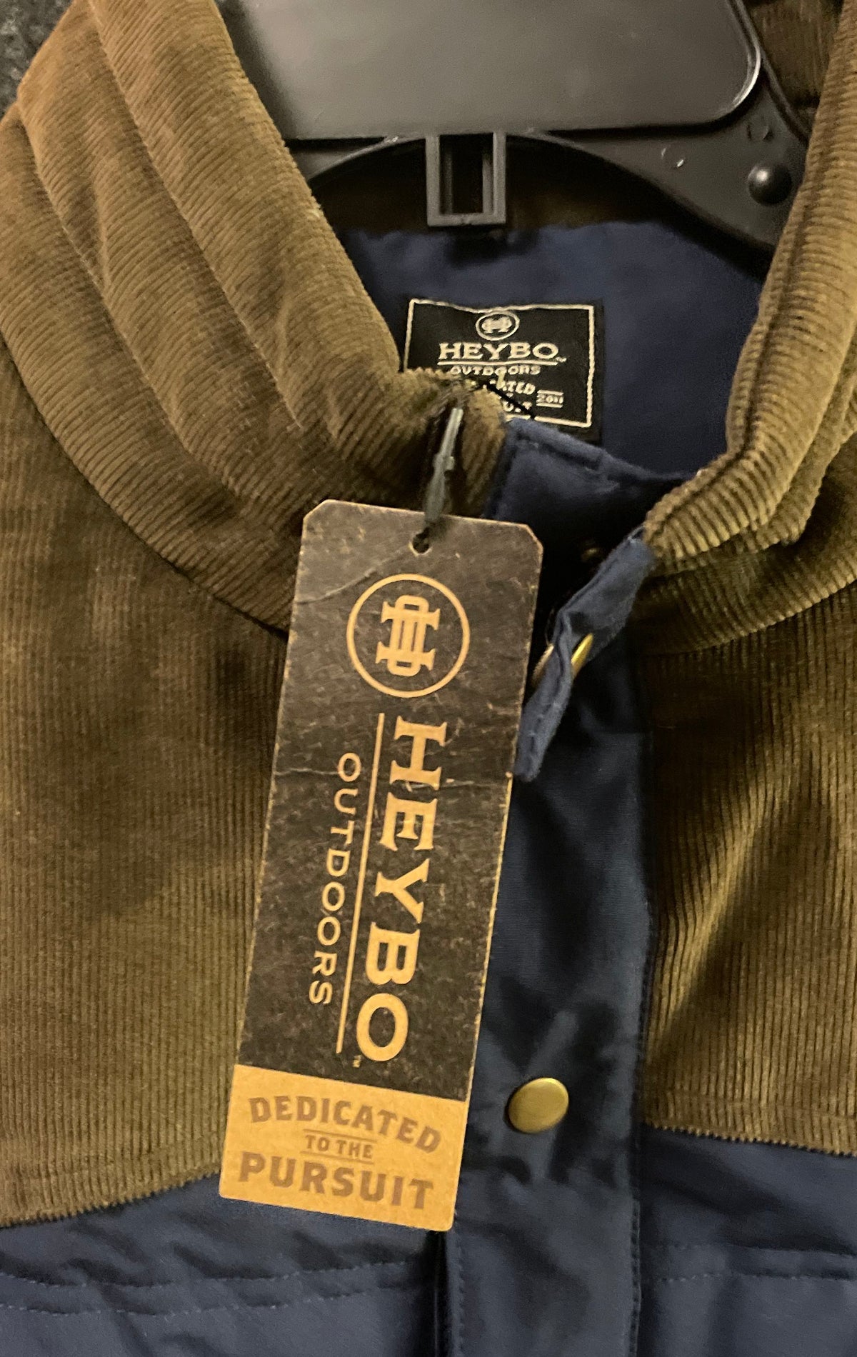 Heybo Outdoors Men's Blue Brown Quilted Corduroy Yoke Vest Sz S NWT