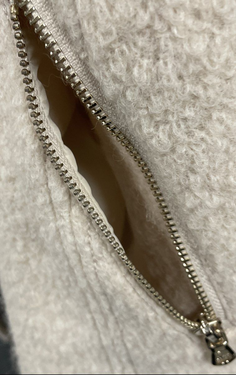 Guess Los Angeles Women's Ivory Wool Blend Asymmetrical Zip Boucle Textured Coat