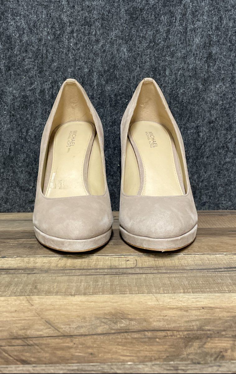 Michael Kors Antoinette Beige Suede Platform Stiletto Pumps Size 7.5