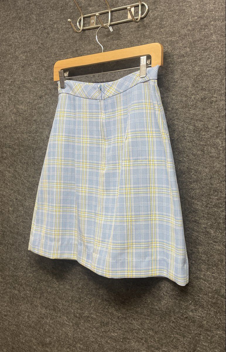 Vintage 70s Sears JR Bazaar Women's Blue Yellow Plaid Pleated Mini Skirt Size 13