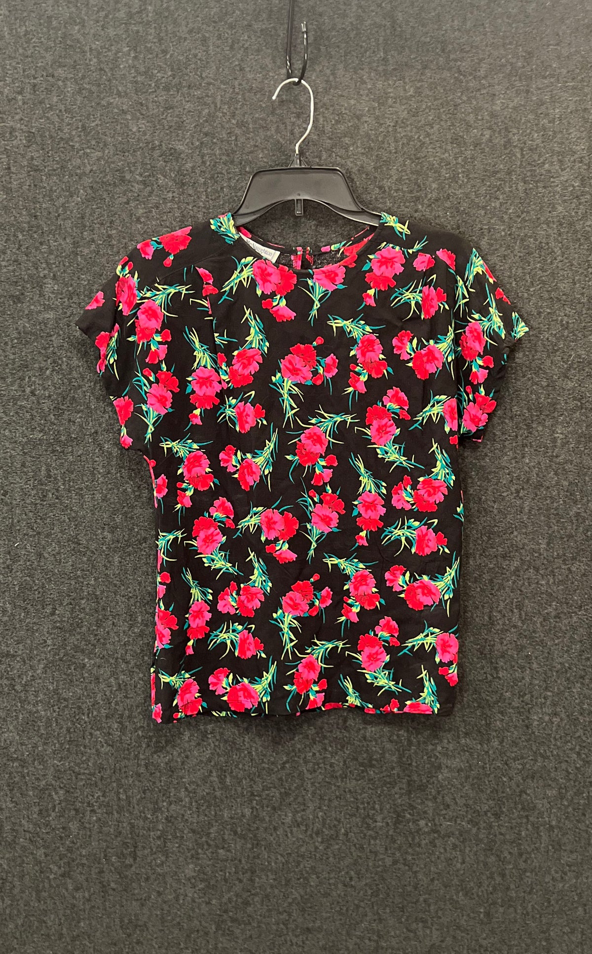 Vintage 90s Norton McNaughton Women's Black Pink Floral Blouse Sz 10
