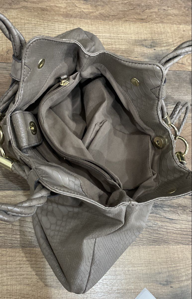 Relic Grey Snakeskin Print Tote Shoulder Bag Braided Handles Gold Hardware