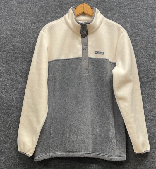 Columbia Women's Benton Springs Snap Front Fleece Pullover White Gray Sz 1X