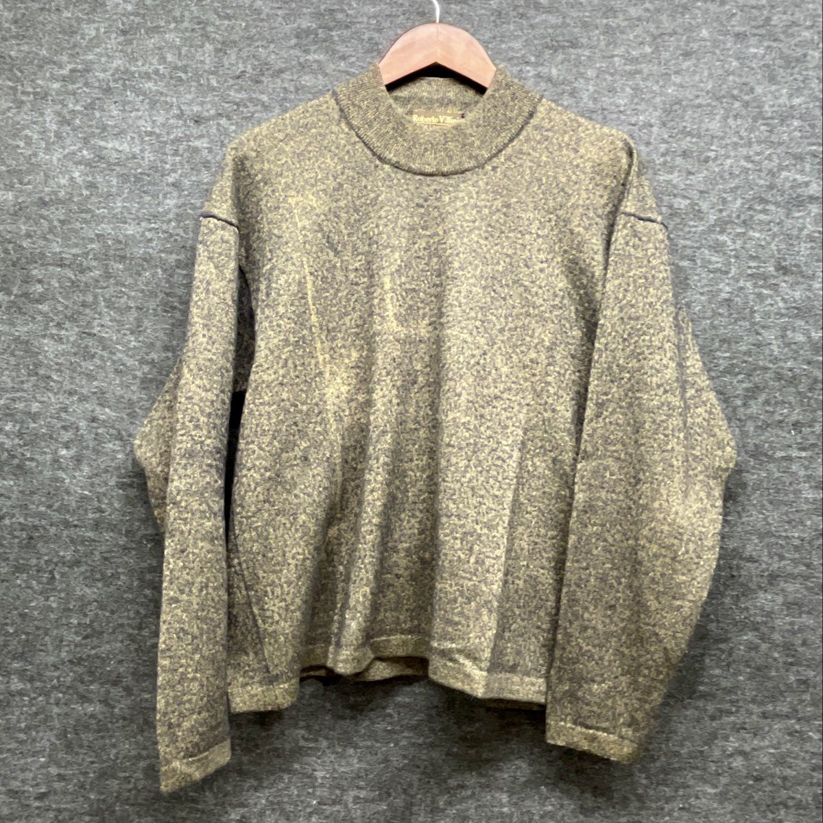 Vintage Y2K Roberto Villini Men's Green Merino Wool Blend Mock Neck Sweater L