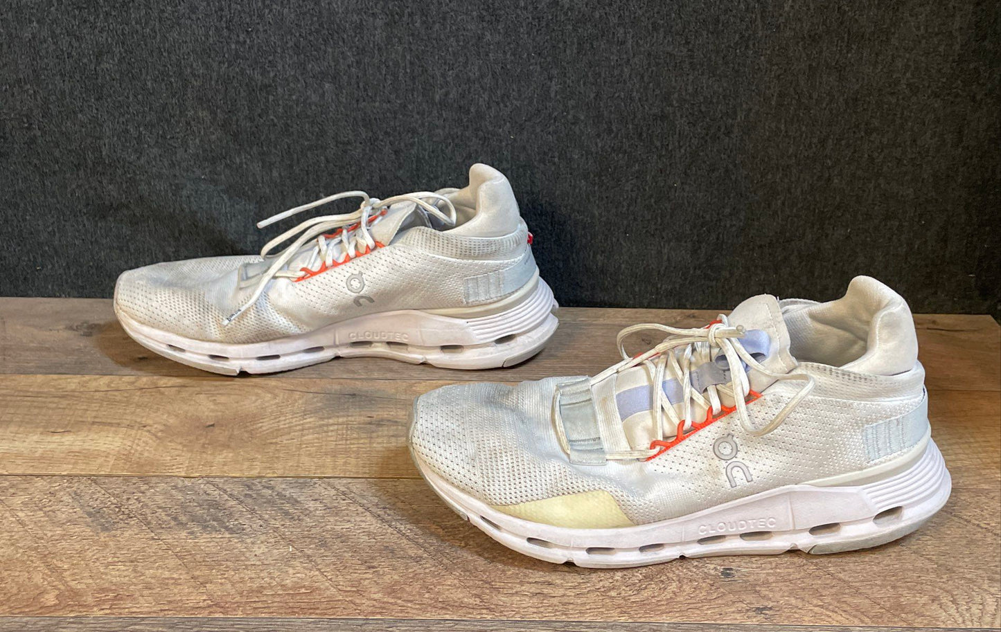 On Cloudnova White Orange Women's Lifestyle Running Sneakers Size 9.5