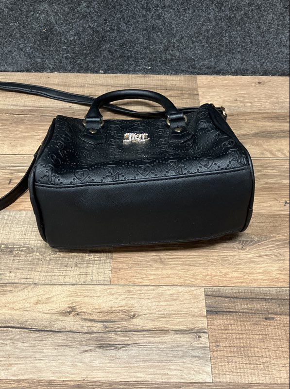 Juicy Couture Black Embossed Rhinestone Logo Satchel Crossbody Bag Gold Tone