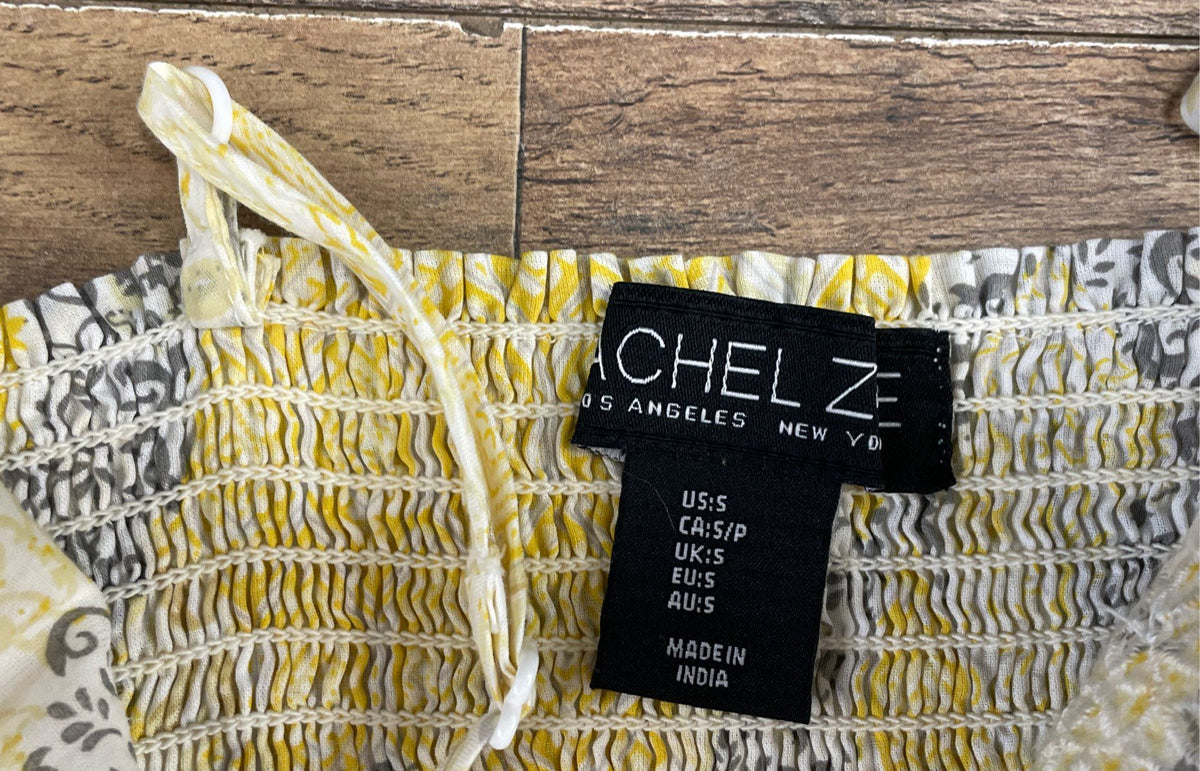 Rachel Zoe Women's Yellow Gray Eyelet Tiered Floral V-Neck Midi Dress Sz S