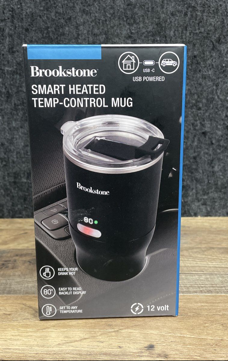 Brookstone Smart Heated Temp-Control Travel Mug 16oz USB-C & 12V Powered