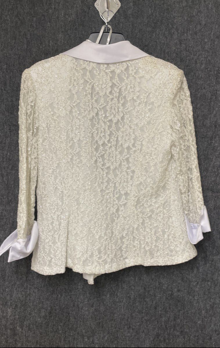 R&M Richards Women's White Lace Sequin Formal Blazer Rhinestone Clasp Sz 14