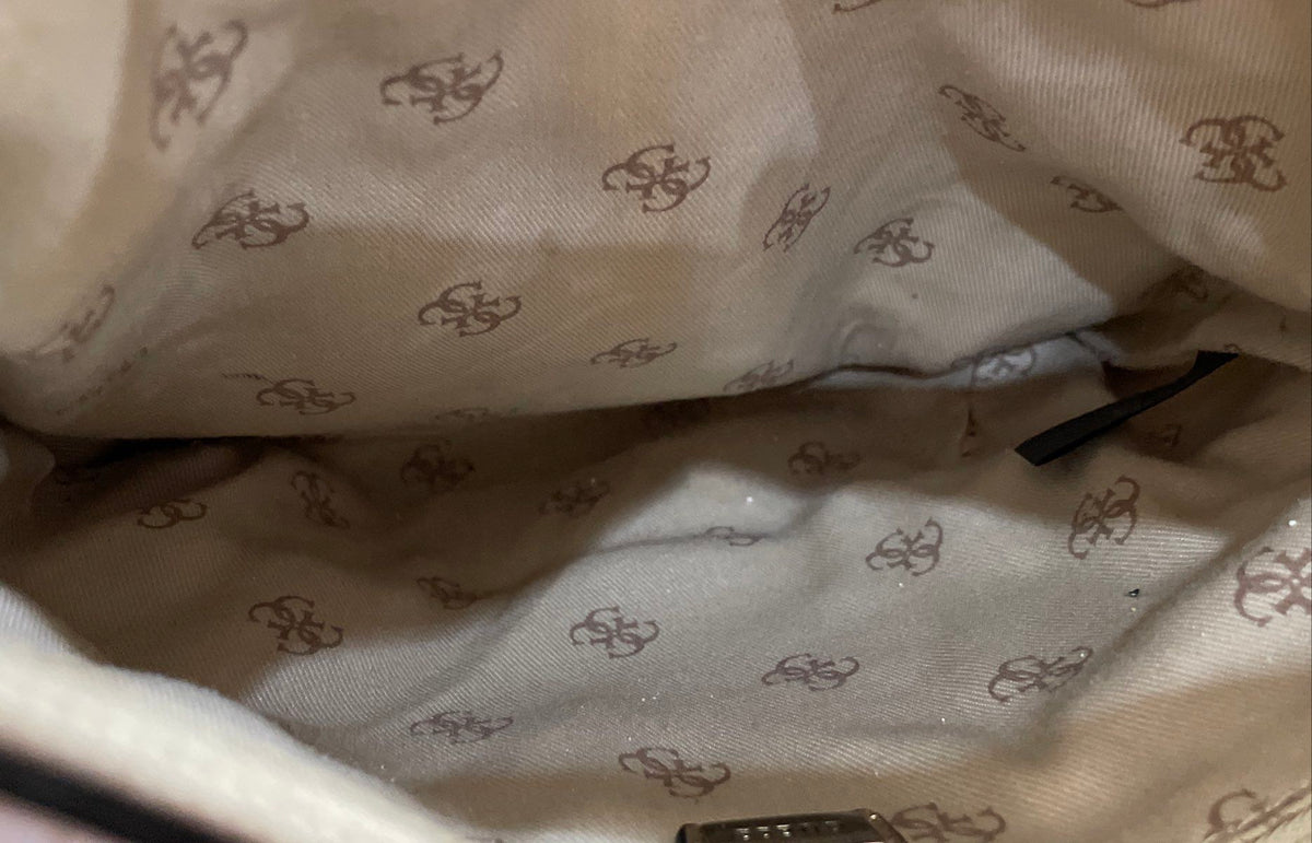 Guess Off-White Monogram G Logo Crossbody Bag Gold Hardware Purse