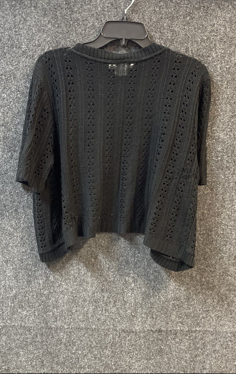 Earth Song Women's Black Pointelle Crochet Cardigan Vintage 90s Sz 2X