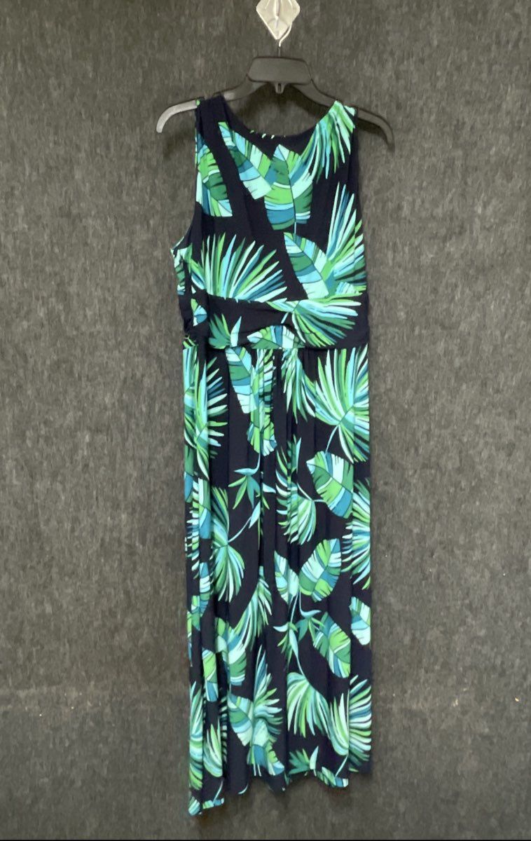 Harper Rose Women's Navy Tropical Palm Print Empire Waist Sleeveless Maxi Sz 16