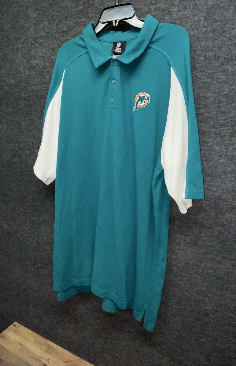 Reebok Men's Miami Dolphins Aqua White Pique Cotton Polo Shirt Sz 2XL