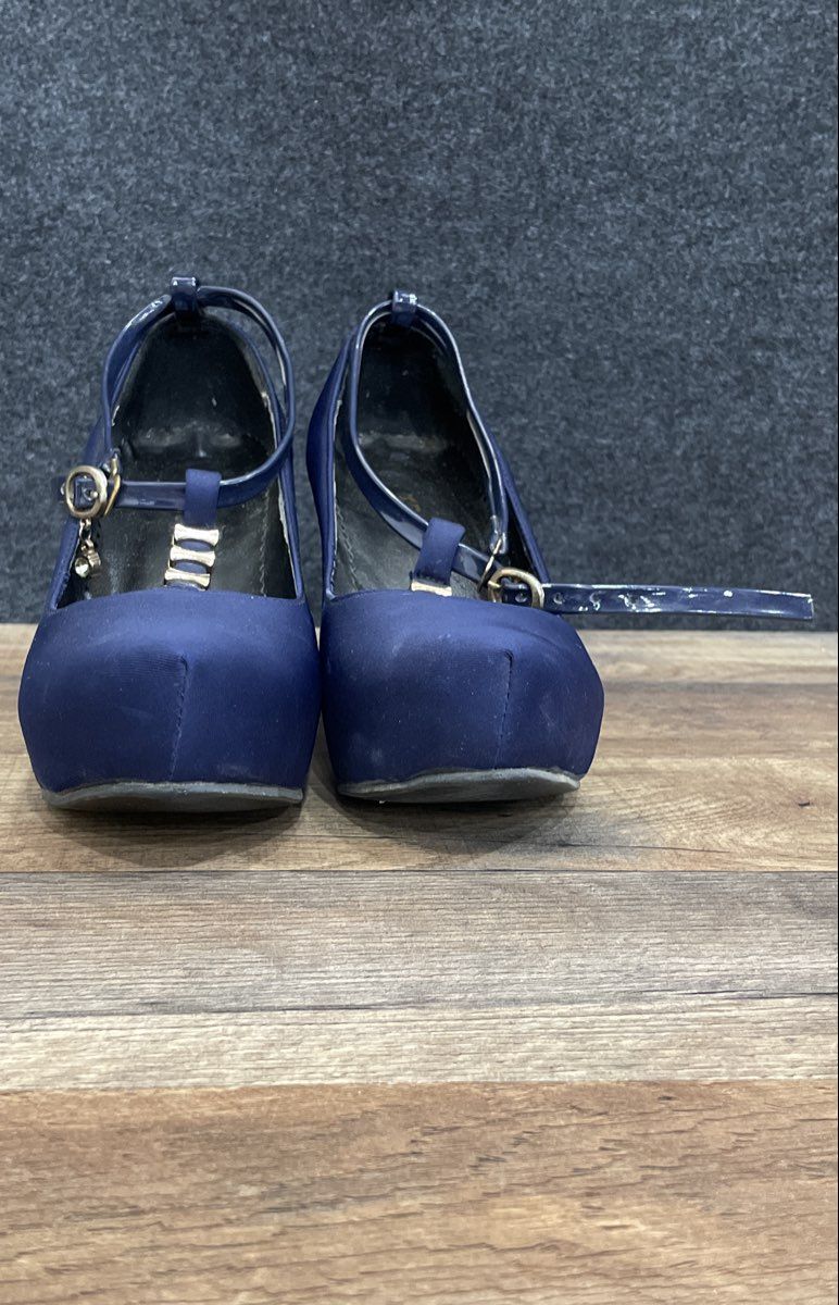 Rojan Dark Blue T-Strap Platform Block Heels Size 38