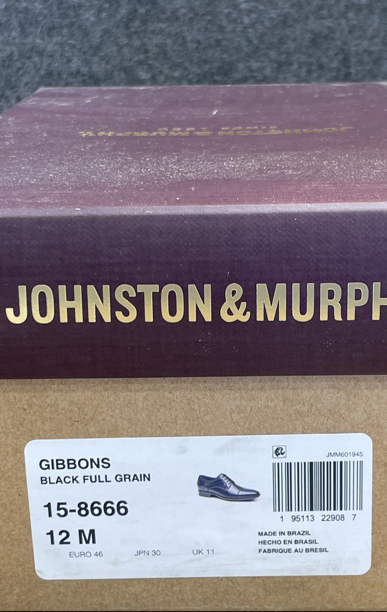 Johnston & Murphy Gibbons Black Full Grain Cap Toe Derby Shoes Size 12 M