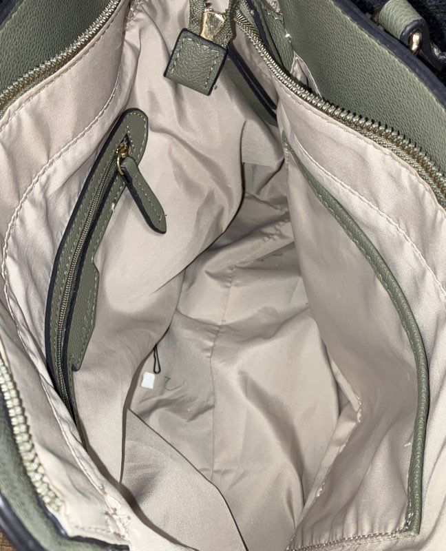 Nine West Sage Green Pebbled Faux Leather Satchel Shoulder Bag Gold Chain