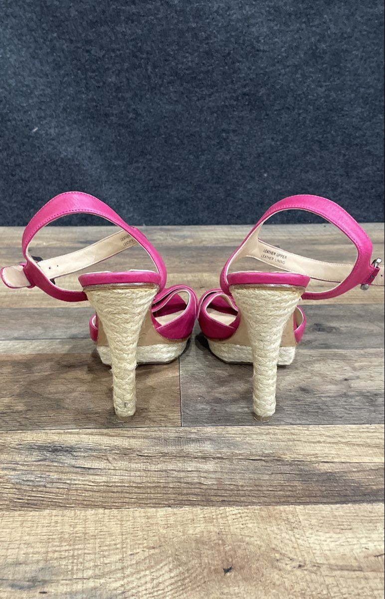 Via Spiga Hot Pink Leather Espadrille Platform Ankle Strap Sandals Size 7M