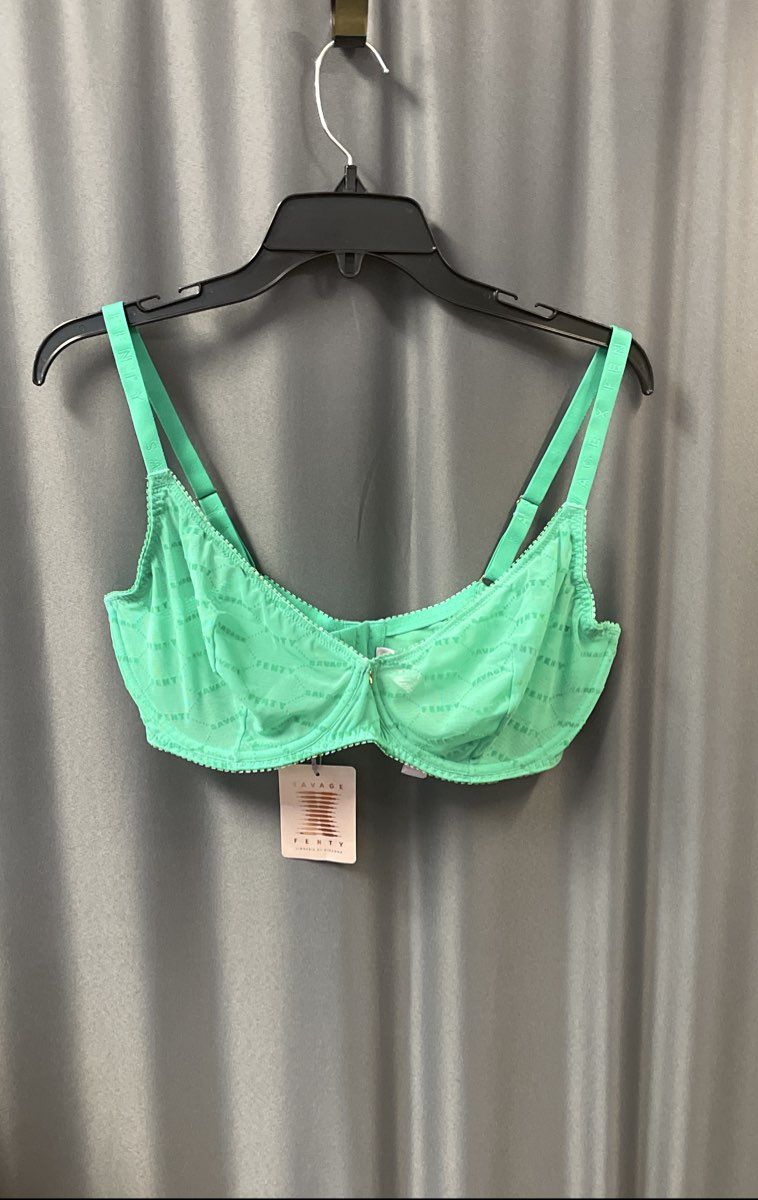 Savage x Fenty Women's Green Logo Mesh Unlined Underwire Bra NWT Sz 36DDD