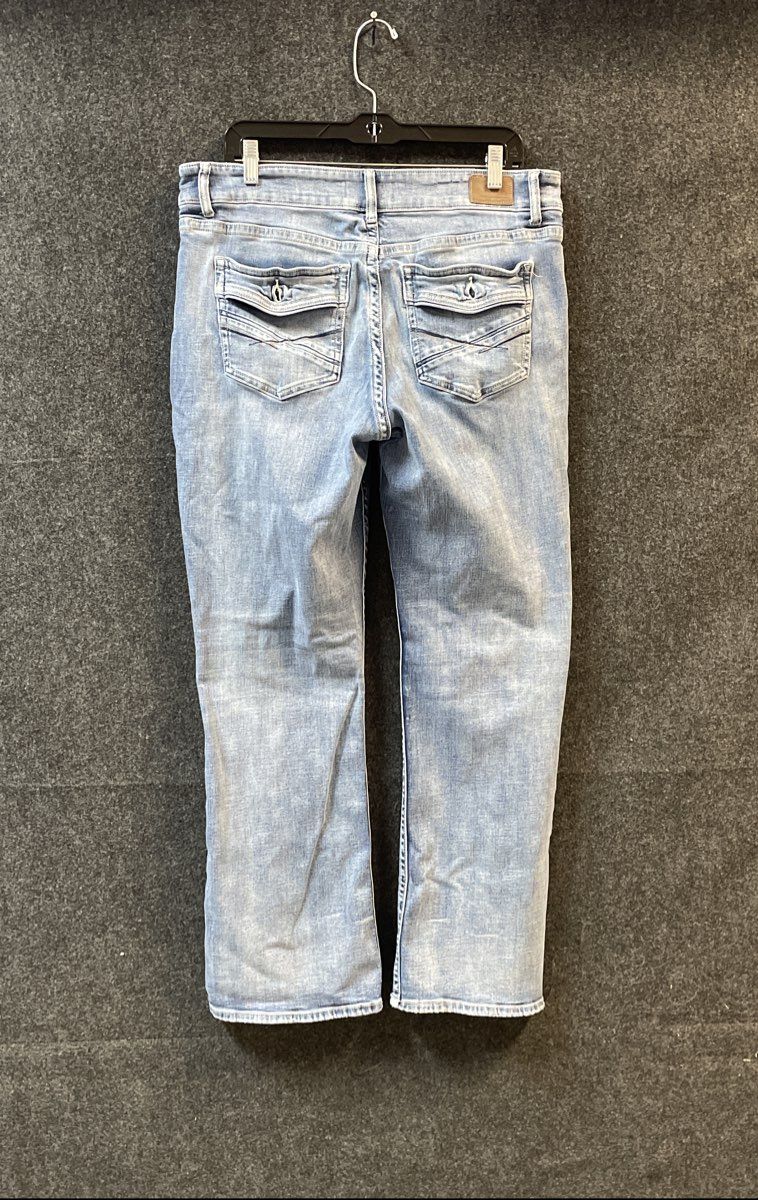 BKE Women's Victoria Mid-Rise Bootcut Jeans Light Wash Distressed Sz 34x31.5