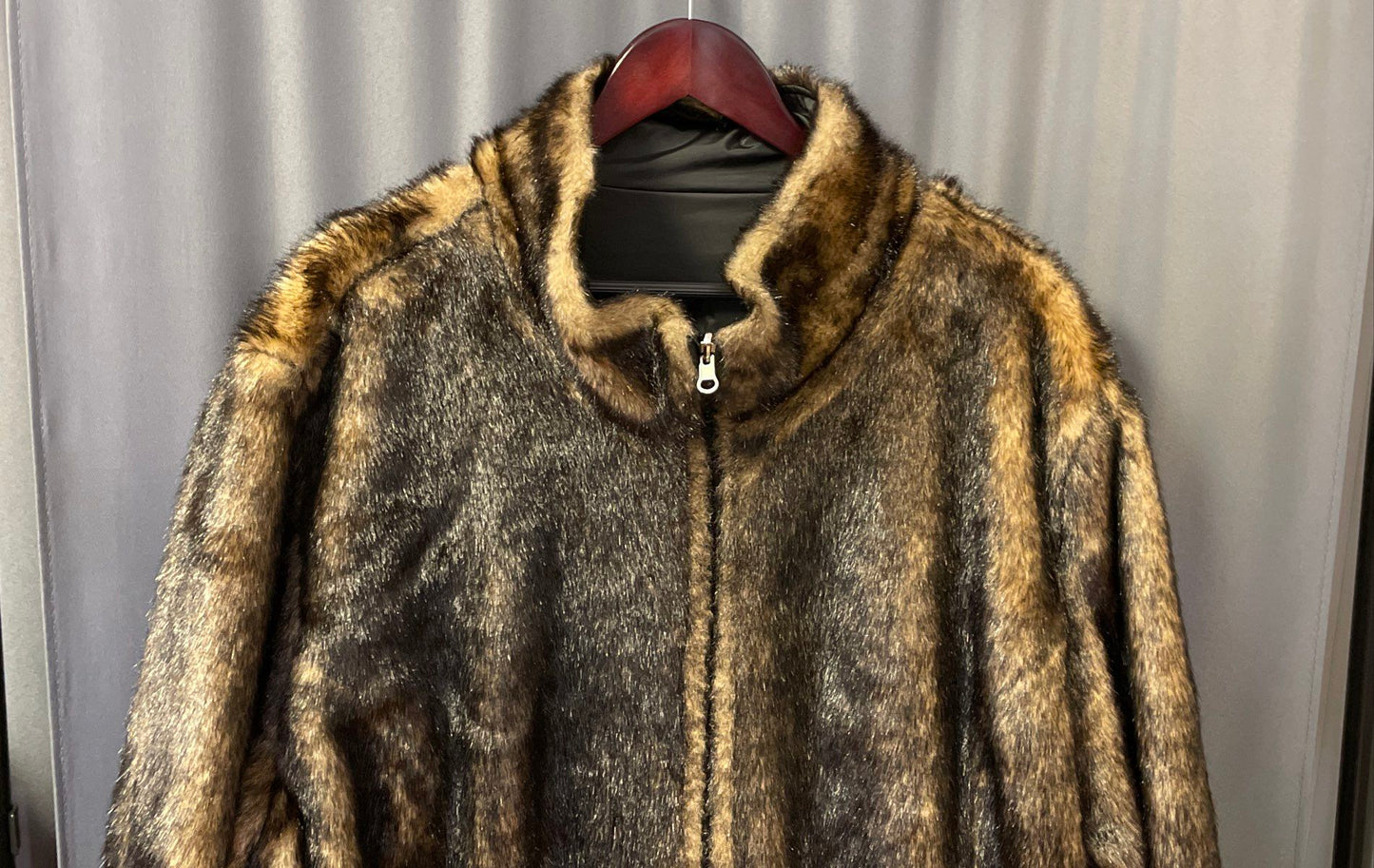 Venezia Women's Reversible Jacket Brown Gray Faux Fur Full Zip Up Sz 26/28