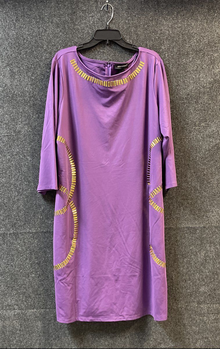 Ashley Stewart Women's Purple Gold Trim 3/4 Sleeve Shift Dress NWT Sz 26/28