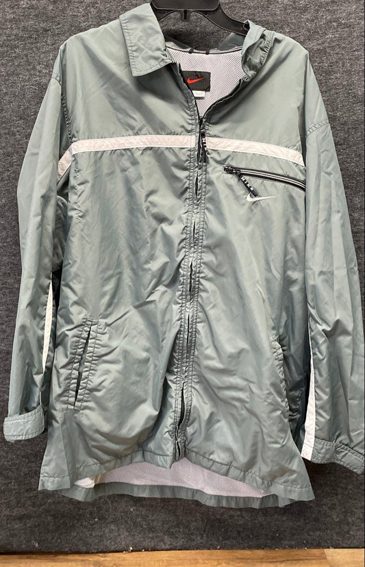 Vintage 90s Nike Men's Sage Green Gray White Stripe Windbreaker Jacket Sz L