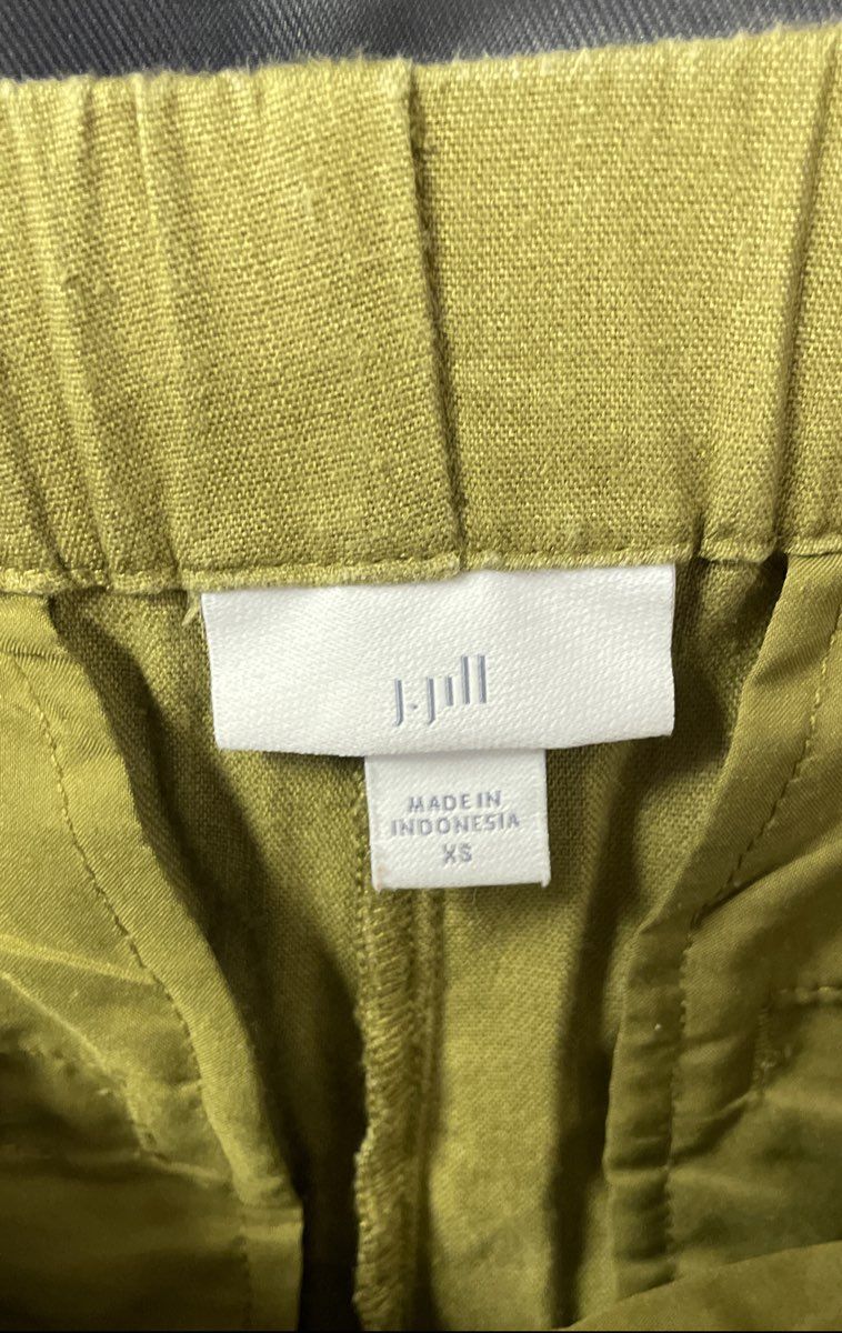 J. Jill Women's Green Linen Blend Wide Leg Cropped Elastic Waist Pants Sz XS
