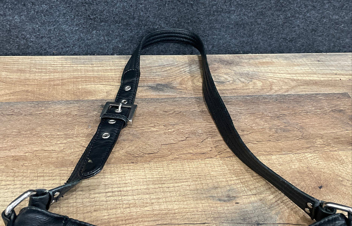 Stone Mountain Black Leather Hobo Shoulder Bag Silver Hardware