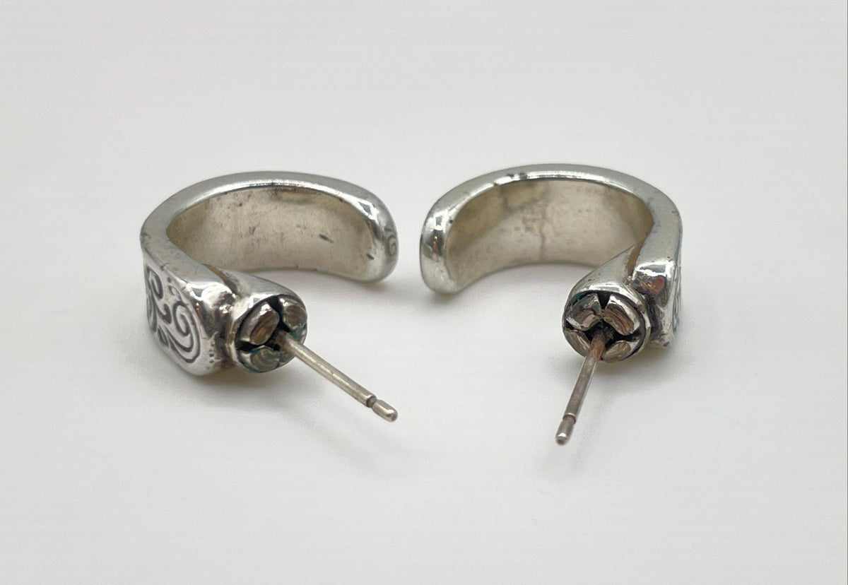 925 Sterling Silver Engraved Filigree Half-Hoop Stud Earrings 6.1g