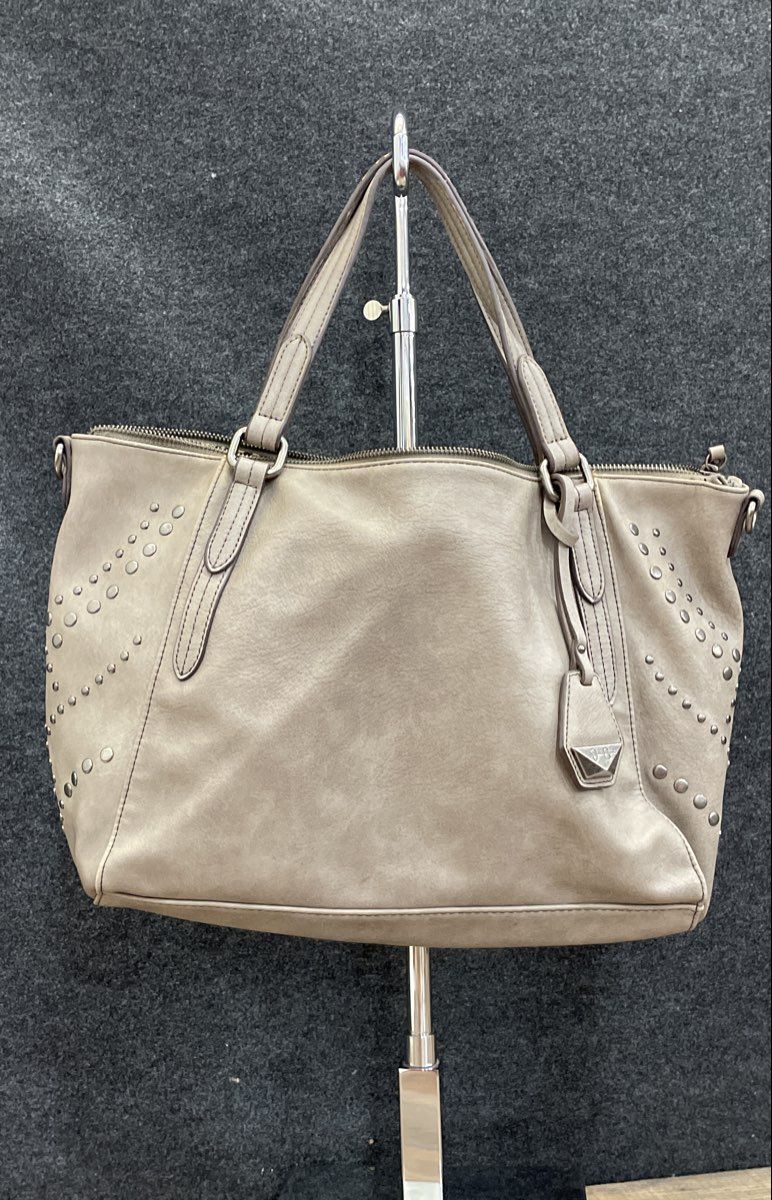 Jessica Simpson Grey Leather Studded Large Tote Satchel Handbag