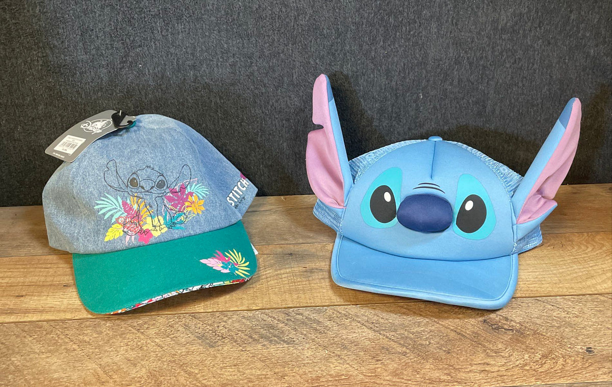 Disney Stitch Hat Lot 2pc 3D Ears Trucker Trouble Maker & Denim Floral OSFM
