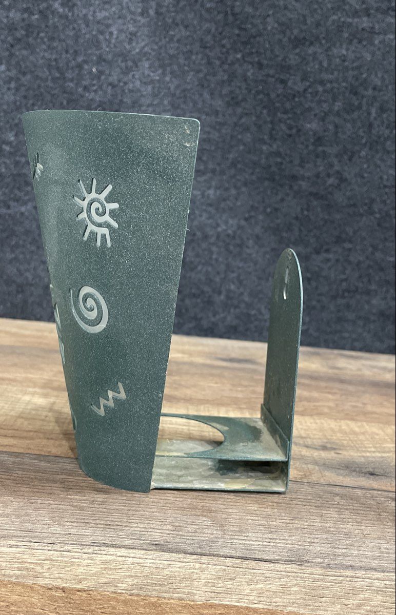 Kokopelli Southwestern Metal Votive Candle Holder Wall Sconce Green Vintage