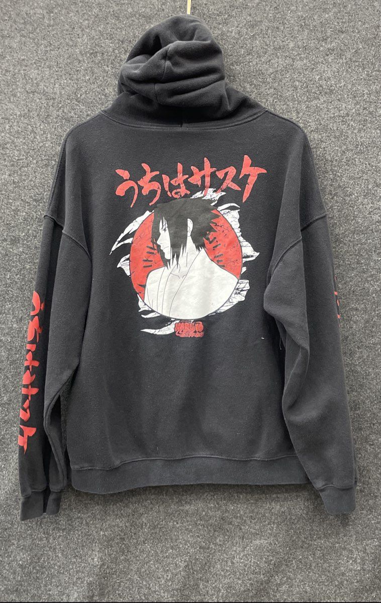 Naruto Shippuden Men's Black Sasuke Uchiha Sharingan Graphic Pullover Hoodie
