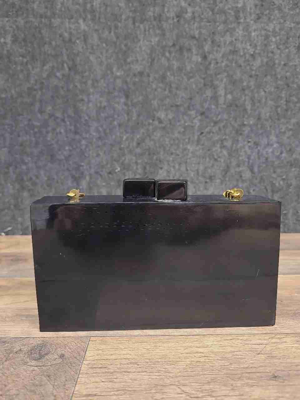 Lulu Black Acrylic Gold Glitter Star Lu Lu Box Clutch Crossbody Bag