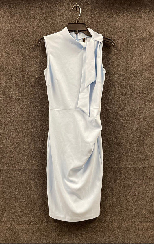 Miusol Women's Light Blue Tie Neck Bow Ruched Sheath Cocktail Dress Sz S NWT