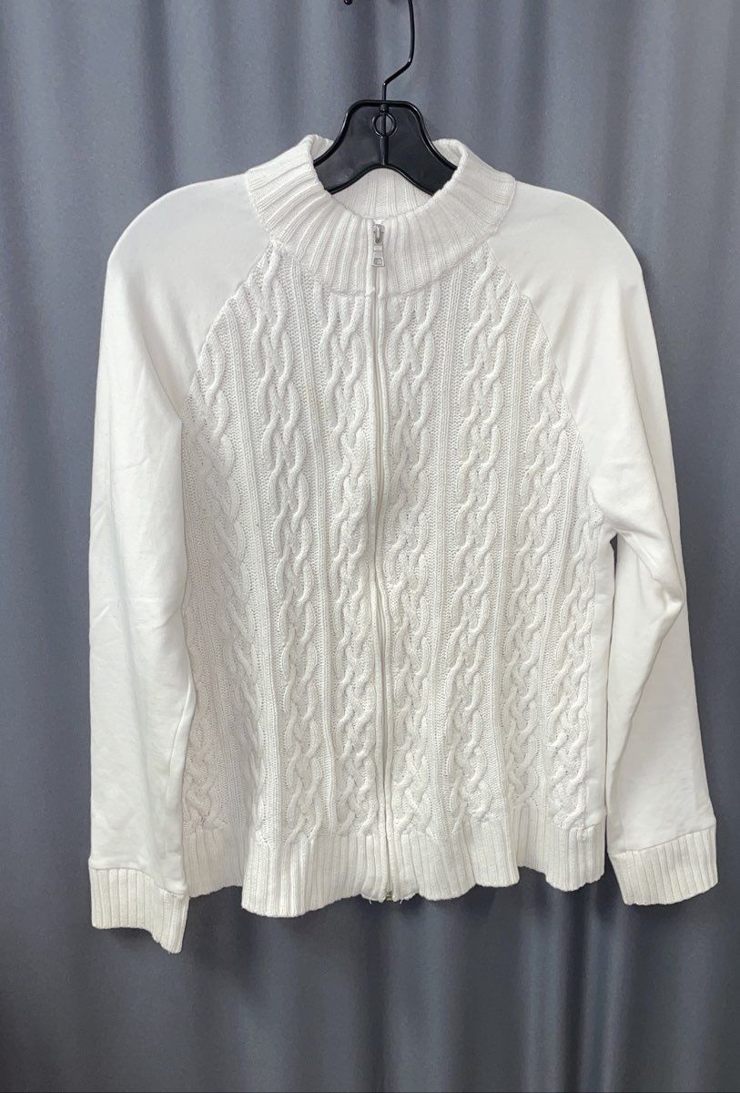 Croft & Barrow Women's White Cable Knit Full Zip Sweater Cardigan Sz PM