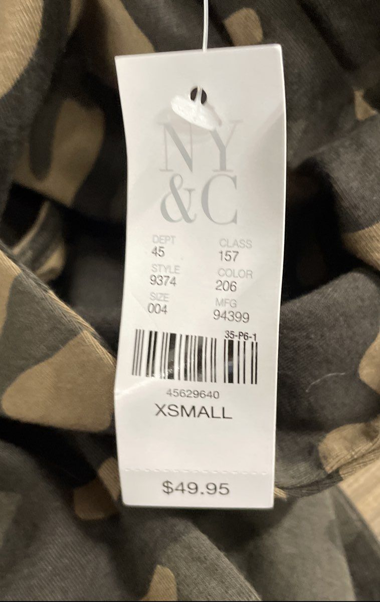 New York & Company Soho Street Women's Camo Long Sleeve Midi Dress Sz XS NWT