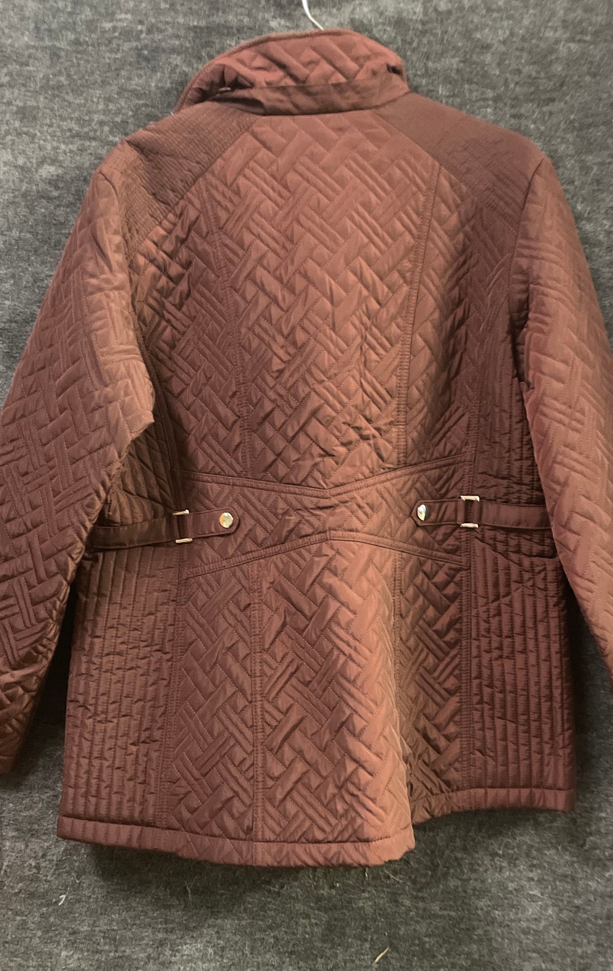 Giacca Women's Brown Quilted Basketweave Full Zip Mock Neck Jacket Sz L