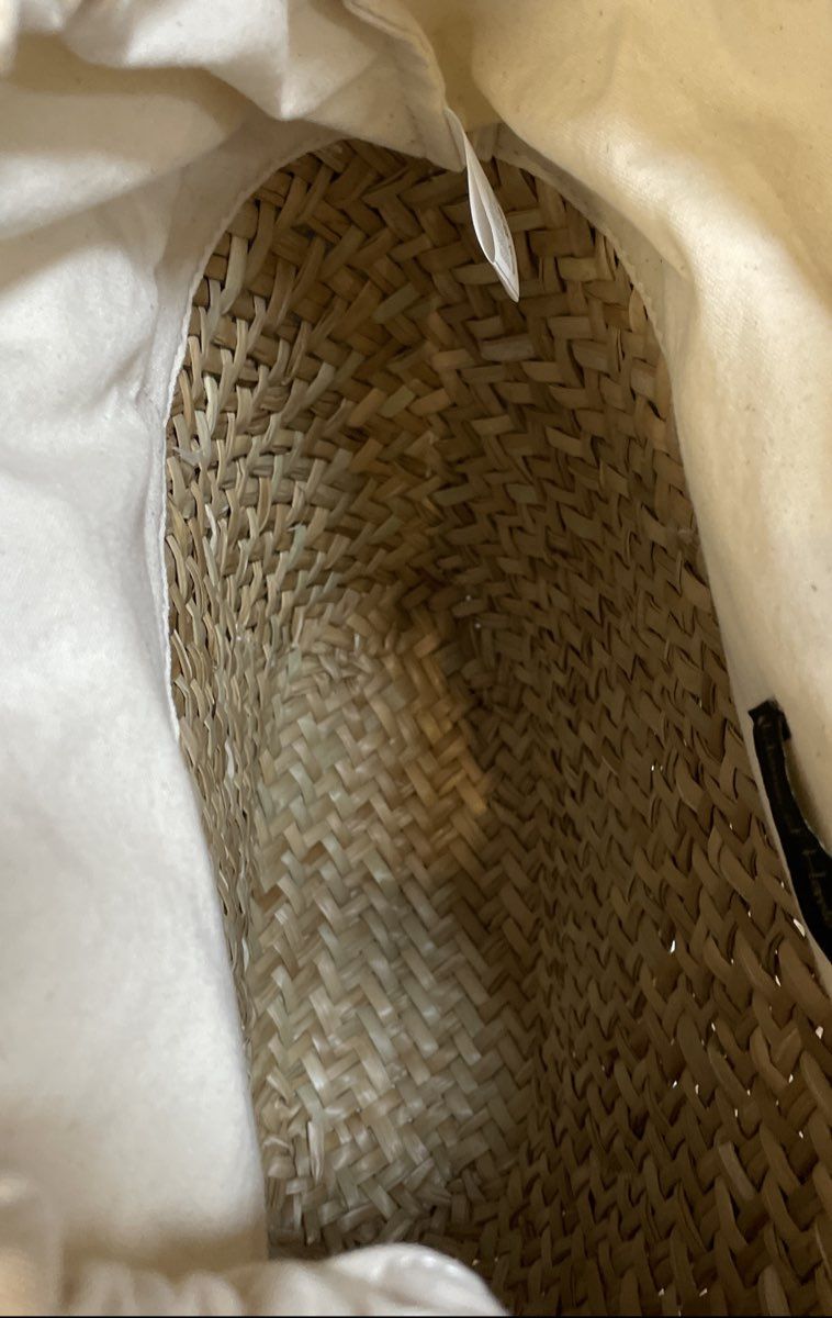 House of Harlow 1960 Cream & Natural Rattan Woven Basket Tote Bag Small