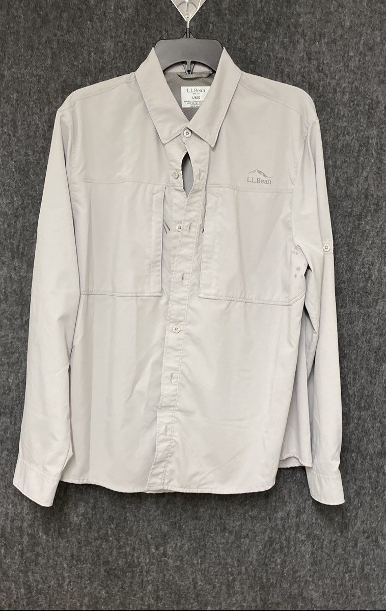 L.L. Bean Men's SunSmart Fishing Shirt Gray Long Sleeve Ventilated Back Size L