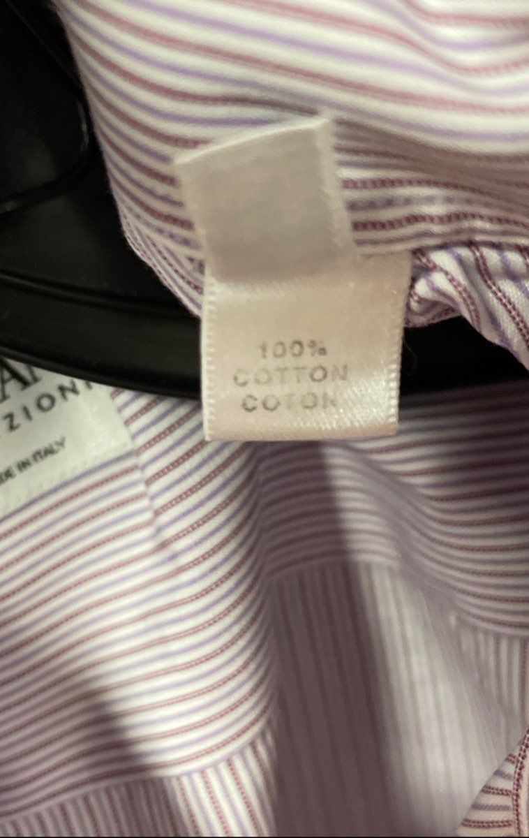 Armani Collezioni Men's Purple Pinstripe Cotton Dress Shirt Italy Sz L 44 17.5