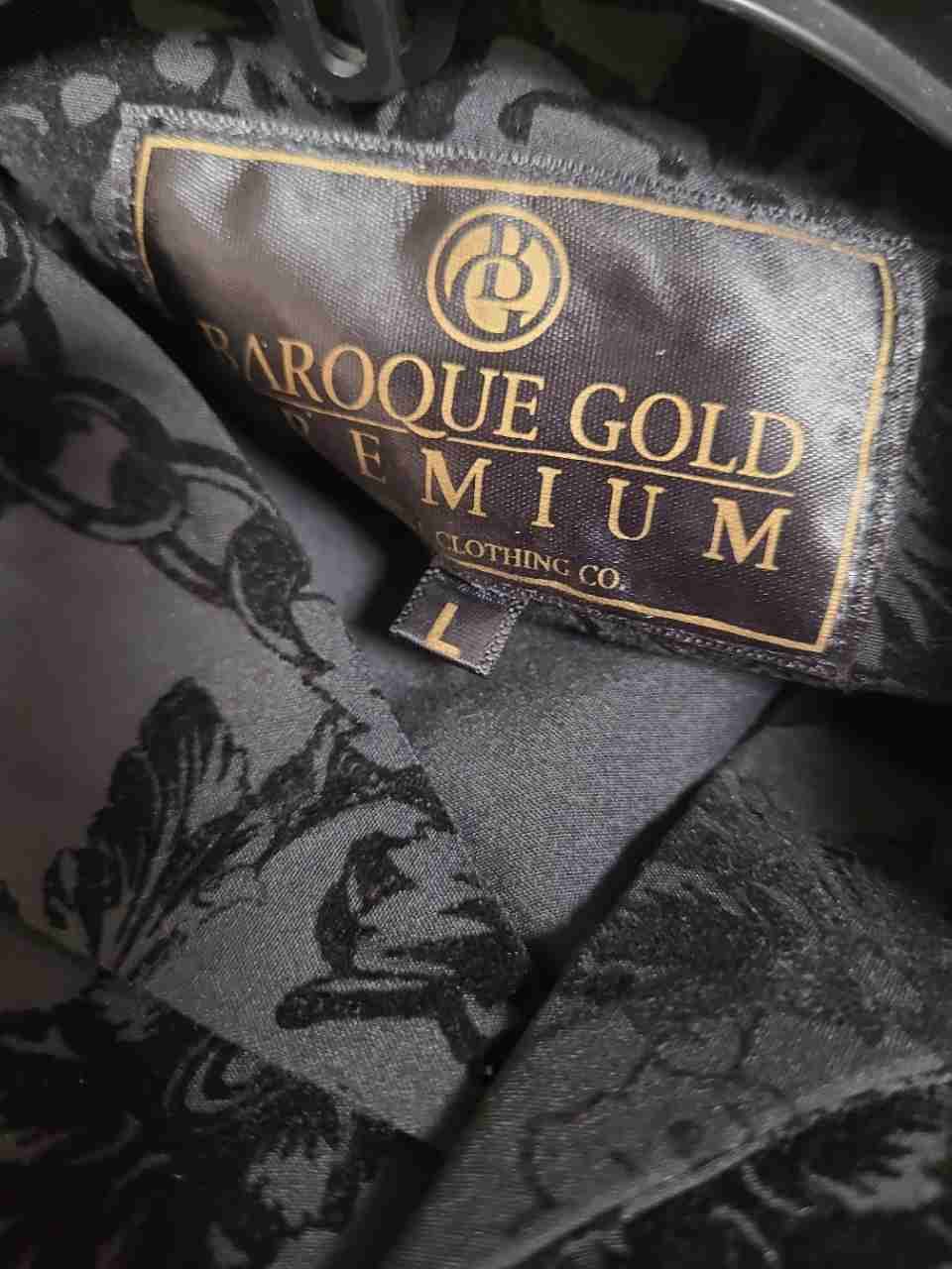 Baroque Gold Premium Men's Gray Baroque Lion Chain Print Short Sleeve Shirt Sz L