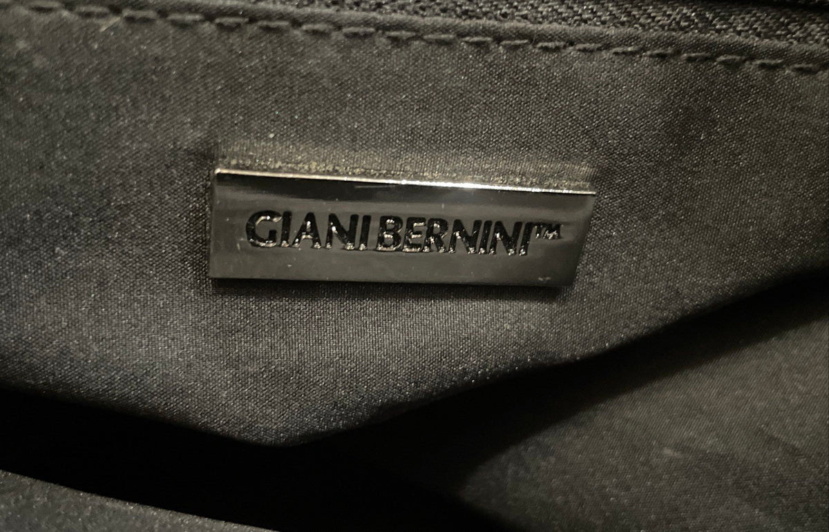 Giani Bernini Black Brown Leather Satchel Shoulder Bag Silver Hardware