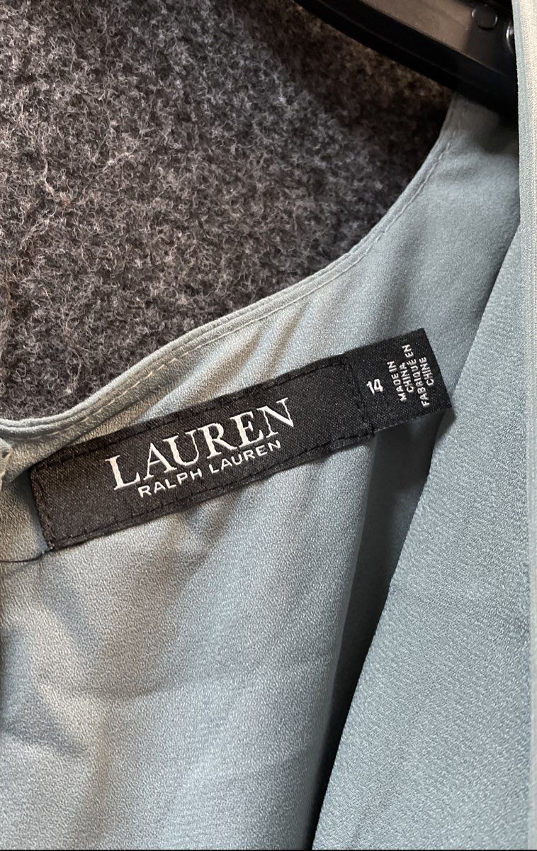 Lauren Ralph Lauren Women's Blue Flutter Sleeve Tie Waist Faux Wrap Dress Sz 14