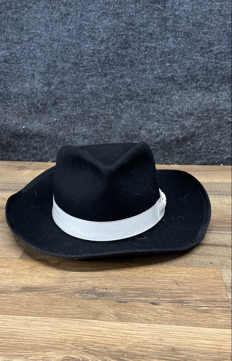 Jaxon Men's Black Wool Felt Fedora Hat White Grosgrain Band NWT Size Large