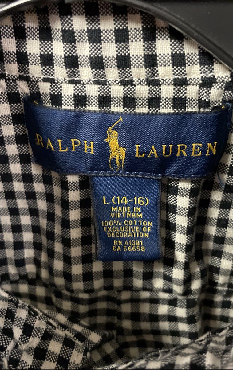 Polo Ralph Lauren Boys Black White Check Gingham Button Down Shirt Sz L 14-16