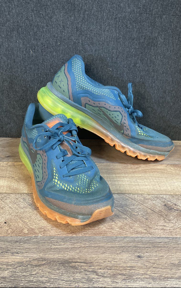 Nike Air Max 2014 Brave Blue Orange Green Running Shoes Men's Size 11.5