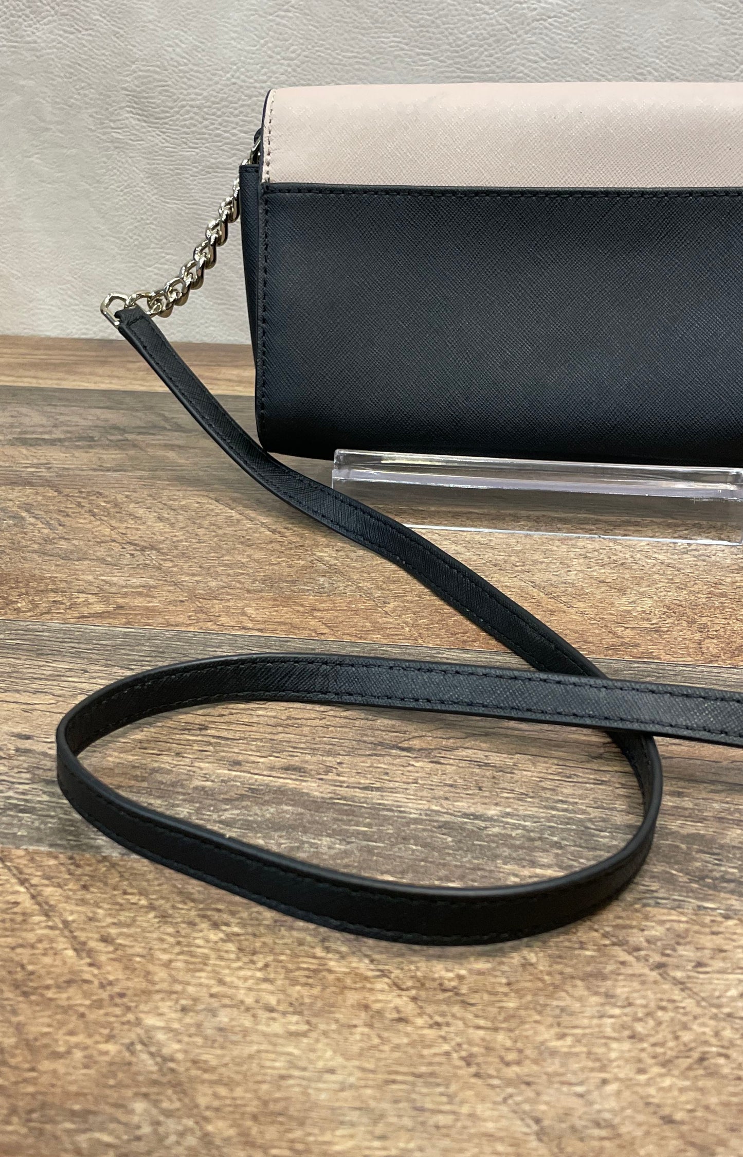 Kate Spade Two-Tone Black Cream Saffiano Leather Small Flap Crossbody Bag