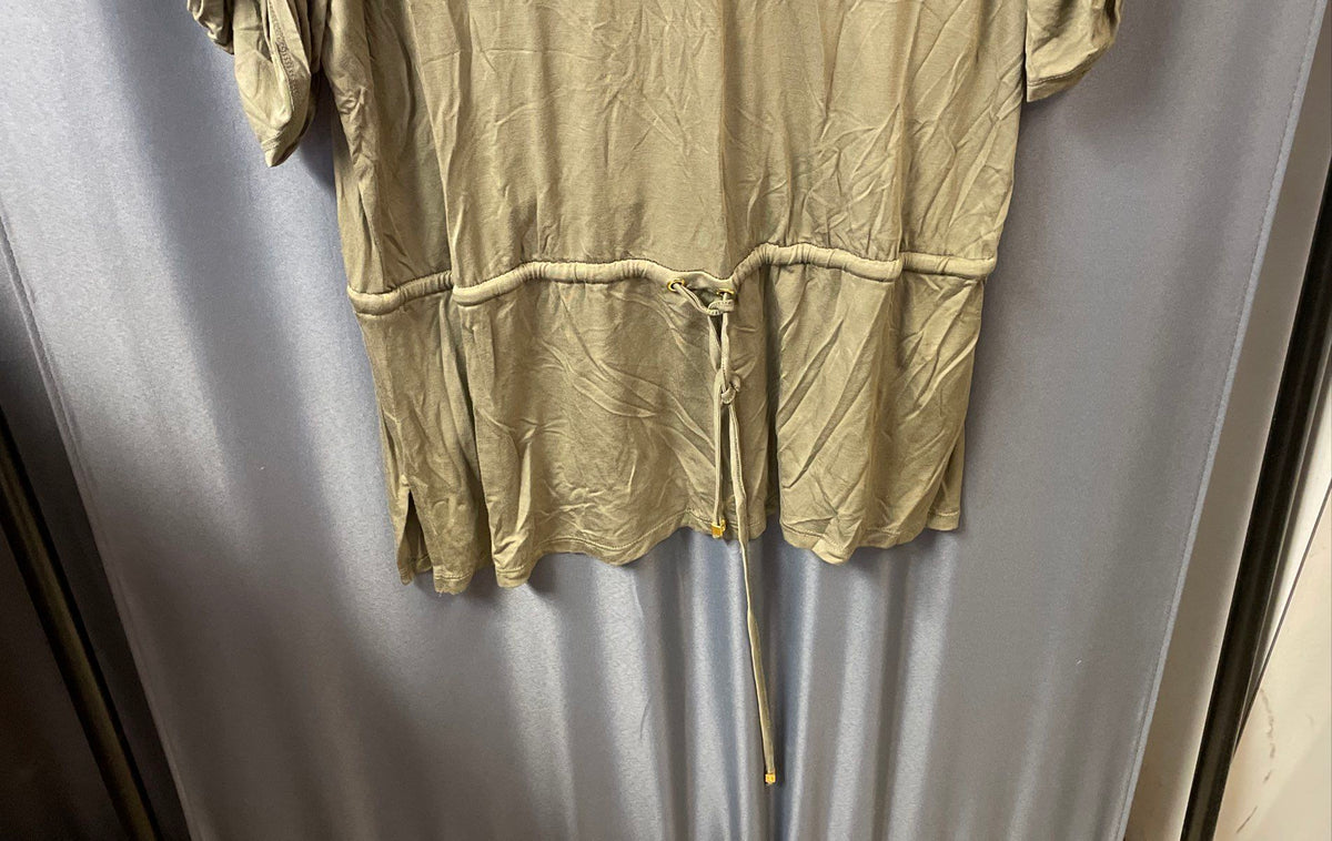 Michael Kors Women's Tunic Safari Green V-Neck Drawstring Roll-Tab Sleeve NWT XL